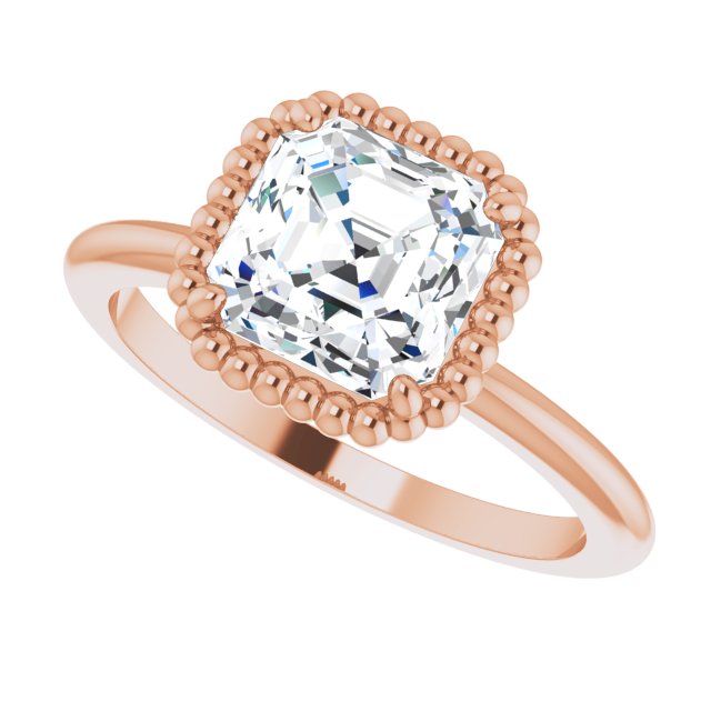 Cubic Zirconia Engagement Ring- The Jubilee (Customizable Asscher Cut Solitaire with Beaded Metallic Milgrain)