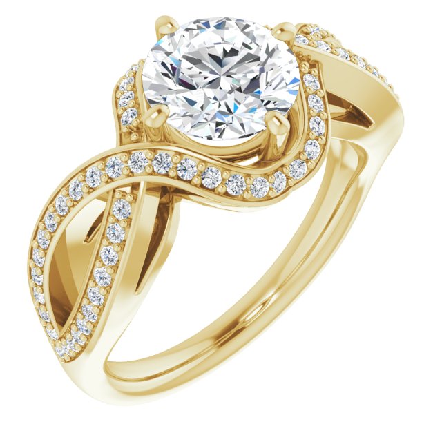 10K Yellow Gold Customizable Round Cut Design with Twisting, Infinity-Shared Prong Split Band and Bypass Semi-Halo