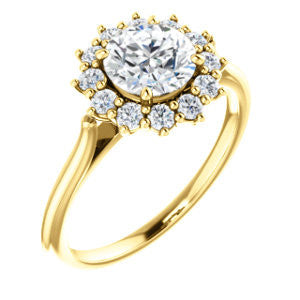 Cubic Zirconia Engagement Ring- The Kirsten (Customizable Round Cut with Large Cluster-Accent Crown-Supported Halo)