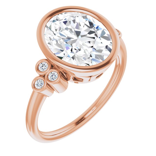 10K Rose Gold Customizable 7-stone Oval Cut Style with Triple Round-Bezel Accent Cluster Each Side