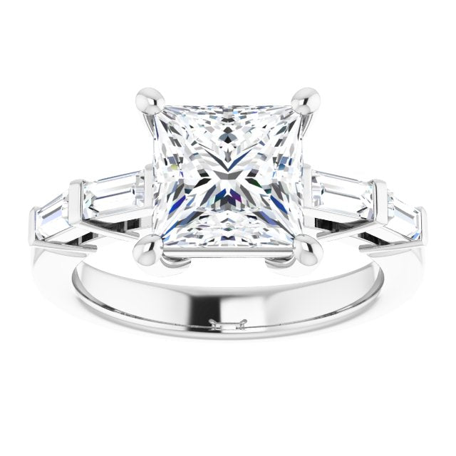 Cubic Zirconia Engagement Ring- The Bodhi (Customizable 9-stone Design with Princess/Square Cut Center and Round Bezel Accents)