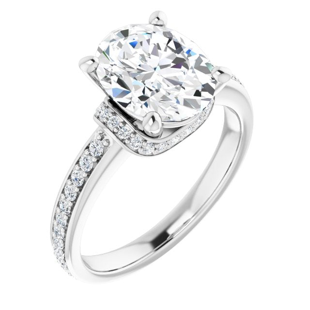 10K White Gold Customizable Oval Cut Setting with Organic Under-halo & Shared Prong Band