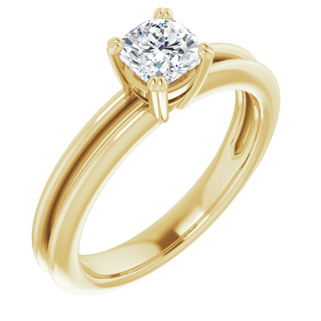 10K Yellow Gold Customizable Cushion Cut Solitaire with Grooved Band