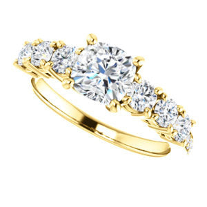 Cubic Zirconia Engagement Ring- The Lorelei (Customizable Enhanced 7-stone Cushion Cut Style with Pavé Band)