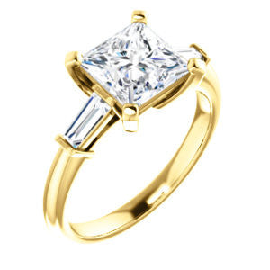 Cubic Zirconia Engagement Ring- The Monica (Customizable Princess Cut Center with Dual Tapered Baguettes)