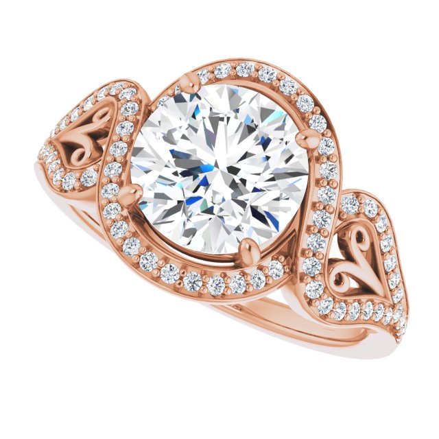 Cubic Zirconia Engagement Ring- The Alexis Rose (Customizable Round Cut Design with Bypass Halo and Split-Shared Prong Band)
