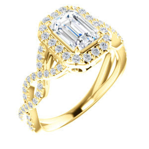 Cubic Zirconia Engagement Ring- The Benita (Customizable Emerald Cut with Infinity Split-band Pavé and Halo)