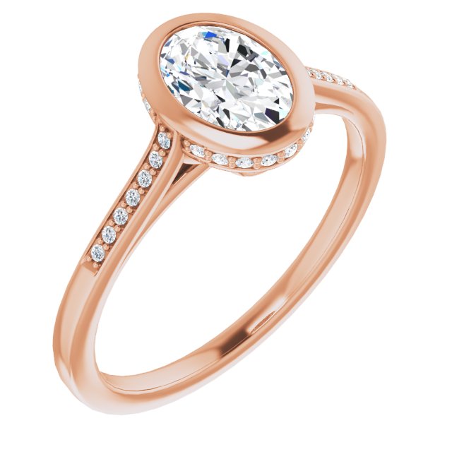 10K Rose Gold Customizable Cathedral-Bezel Oval Cut Style with Under-halo and Shared Prong Band