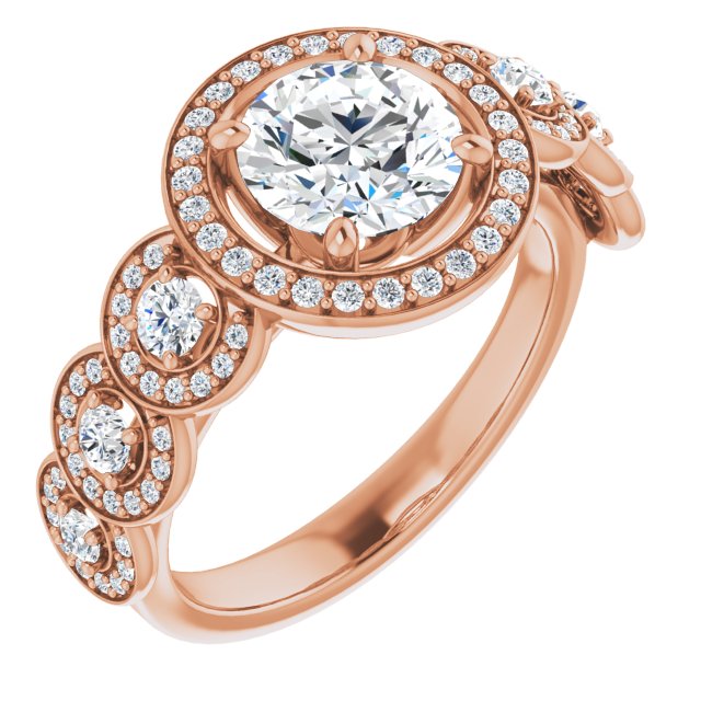 10K Rose Gold Customizable Cathedral-set Round Cut 7-stone style Enhanced with 7 Halos