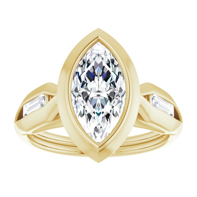 Cubic Zirconia Engagement Ring- The Claudelle (Customizable Bezel-set Marquise Cut Design with Wide Split Band & Tension-Channel Baguette Accents)