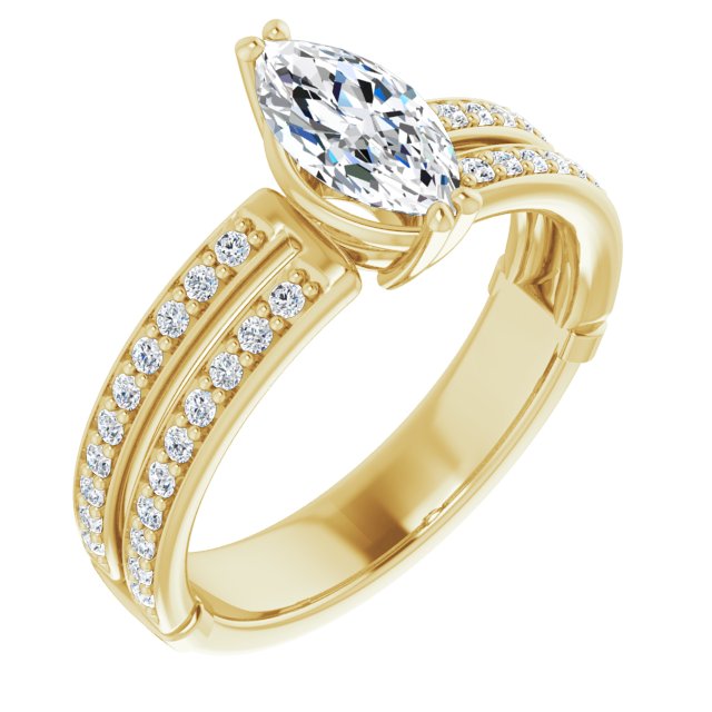 14K Yellow Gold Customizable Marquise Cut Design featuring Split Band with Accents