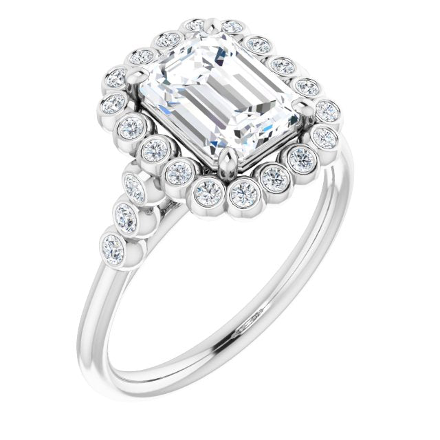 Cubic Zirconia Engagement Ring- The Chandni (Customizable Radiant Cut Cathedral-Style Clustered Halo Design with Round Bezel Accents)