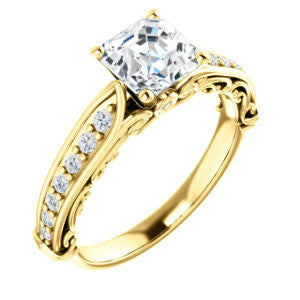 Cubic Zirconia Engagement Ring- The Martha (Customizable Asscher Cut Setting with Pavé Three-sided Band and Peekaboos)