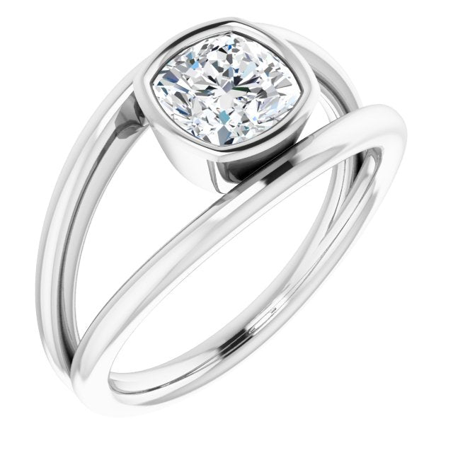 10K White Gold Customizable Bezel-set Cushion Cut Style with Wide Tapered Split Band