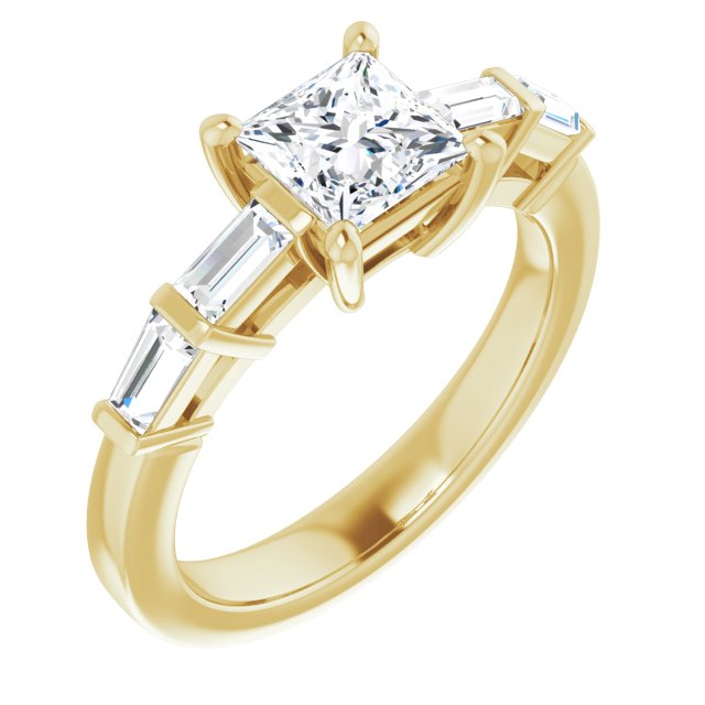 10K Yellow Gold Customizable 9-stone Design with Princess/Square Cut Center and Round Bezel Accents
