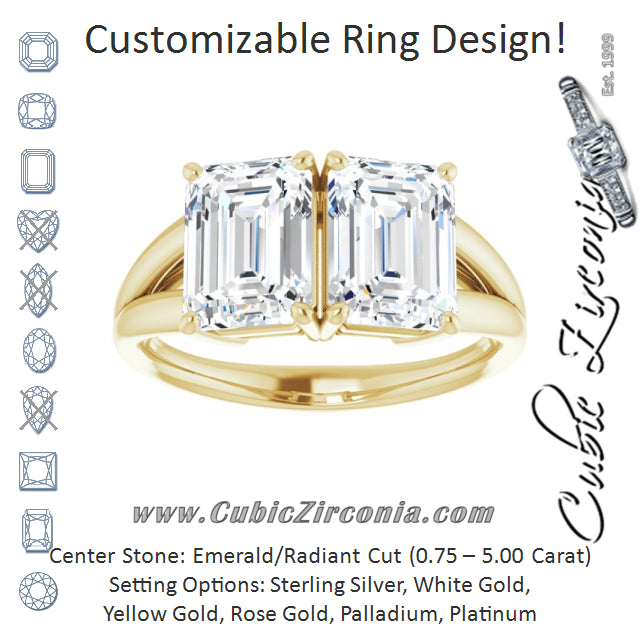 Cubic Zirconia Engagement Ring- The Janice (Customizable Two-Stone Radiant Cut with Split Band)