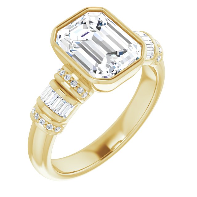 10K Yellow Gold Customizable Bezel-set Emerald/Radiant Cut Setting with Wide Sleeve-Accented Band