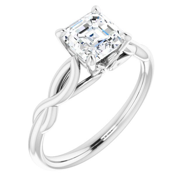 10K White Gold Customizable Asscher Cut Solitaire with Braided Infinity-inspired Band and Fancy Basket)