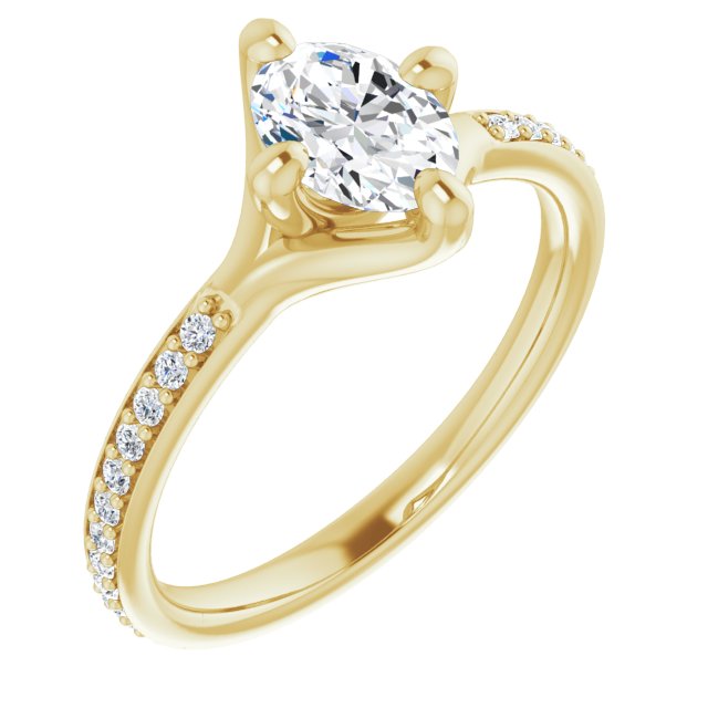 10K Yellow Gold Customizable Oval Cut Design featuring Thin Band and Shared-Prong Round Accents