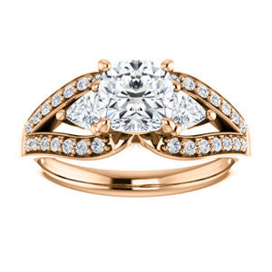 CZ Wedding Set, featuring The Karen engagement ring (Customizable Enhanced 3-stone Design with Cushion Cut Center, Dual Trillion Accents and Wide Pavé-Split Band)