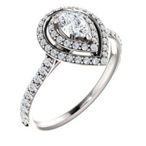 Cubic Zirconia Engagement Ring- The Alisa (Customizable Pear Cut with Geometric Double Halo)