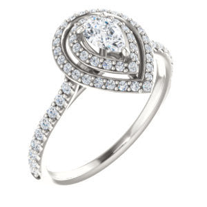 Cubic Zirconia Engagement Ring- The Alisa (Customizable Pear Cut with Geometric Double Halo)