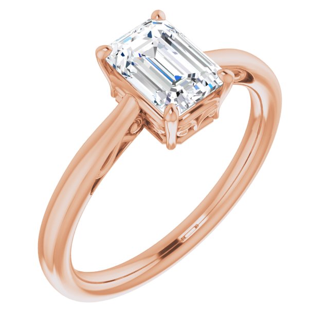 10K Rose Gold Customizable Emerald/Radiant Cut Solitaire with 'Incomplete' Decorations