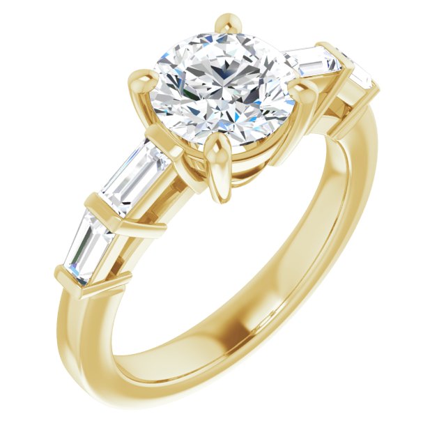 10K Yellow Gold Customizable 9-stone Design with Round Cut Center and Round Bezel Accents