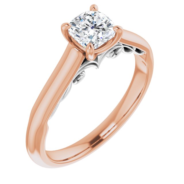 14K Rose & White Gold Customizable Cushion Cut Cathedral Solitaire with Two-Tone Option Decorative Trellis 'Down Under'