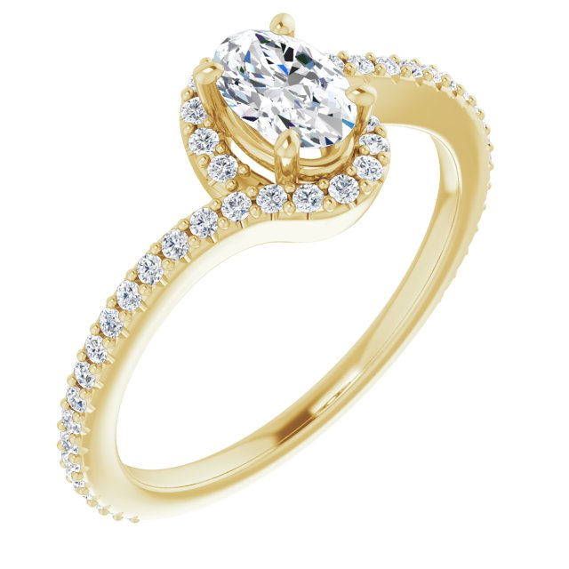 10K Yellow Gold Customizable Artisan Oval Cut Design with Thin, Accented Bypass Band