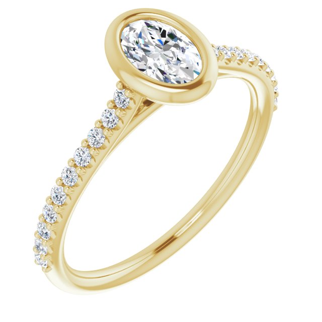 10K Yellow Gold Customizable Bezel-set Oval Cut Style with Ultra-thin Pavé-Accented Band