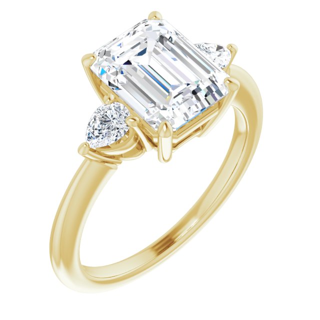 10K Yellow Gold Customizable 3-stone Emerald/Radiant Style with Pear Accents