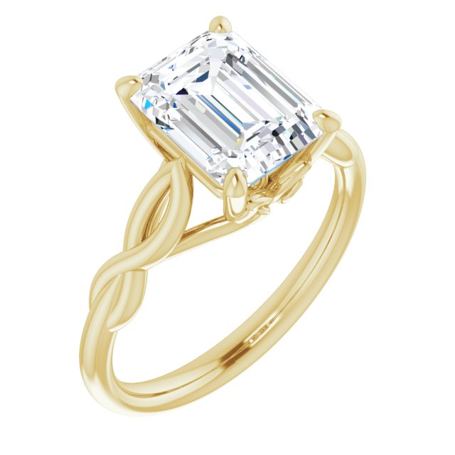 10K Yellow Gold Customizable Emerald/Radiant Cut Solitaire with Braided Infinity-inspired Band and Fancy Basket)
