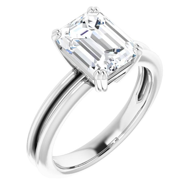 10K White Gold Customizable Emerald/Radiant Cut Solitaire with Grooved Band