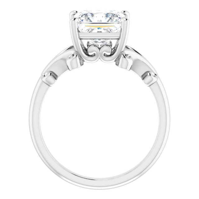 Cubic Zirconia Engagement Ring- The Paisley (Customizable Princess/Square Cut Solitaire with Band Flourish and Decorative Trellis)