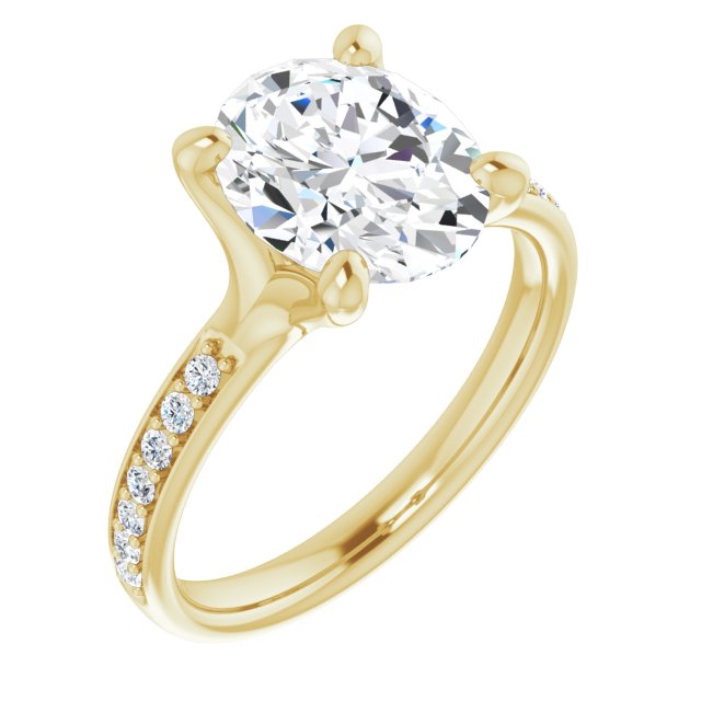10K Yellow Gold Customizable Heavy Prong-Set Oval Cut Style with Round Cut Band Accents