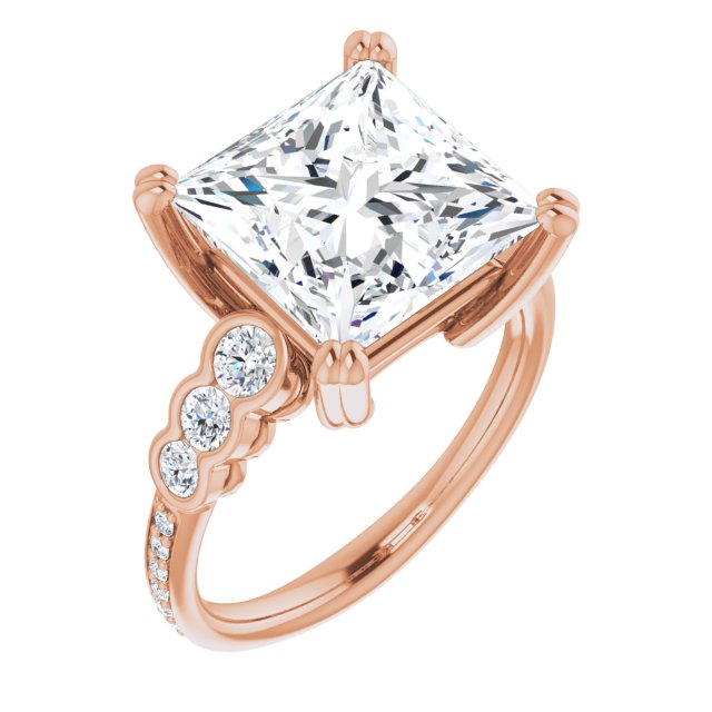 10K Rose Gold Customizable Princess/Square Cut 7-stone Style Enhanced with Bezel Accents and Shared Prong Band