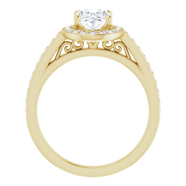 Cubic Zirconia Engagement Ring- The Farrah Michelle (Customizable Oval Cut Style with Halo and Sculptural Trellis)