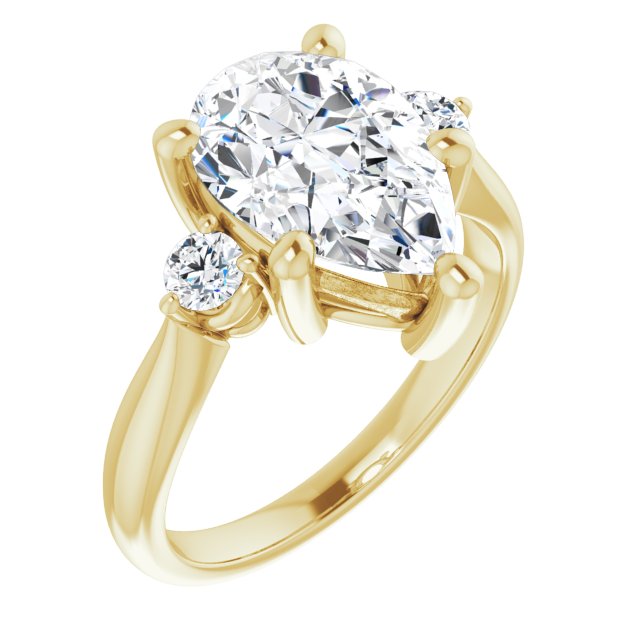 10K Yellow Gold Customizable 3-stone Pear Cut Design with Twin Petite Round Accents
