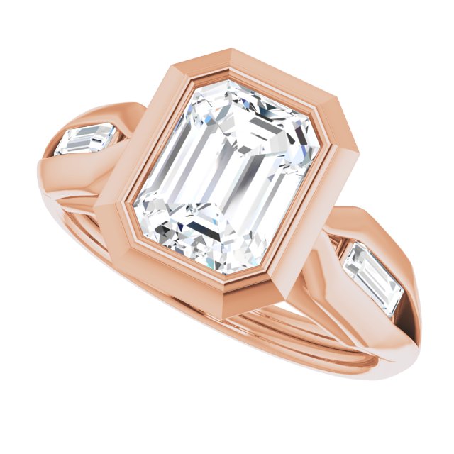 Cubic Zirconia Engagement Ring- The Claudelle (Customizable Bezel-set Radiant Cut Design with Wide Split Band & Tension-Channel Baguette Accents)