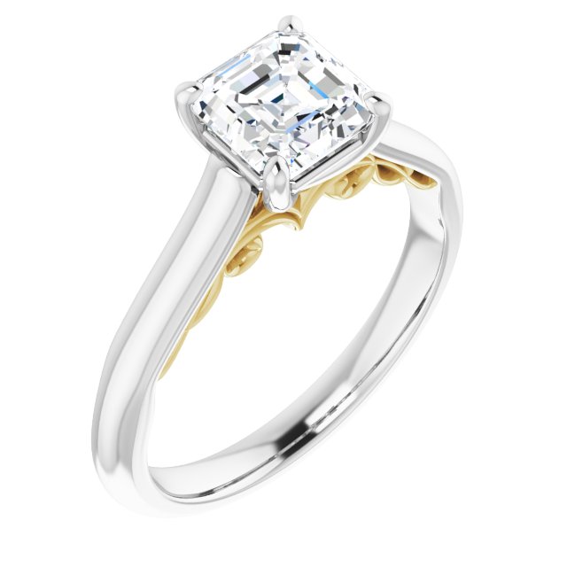 14K White & Yellow Gold Customizable Asscher Cut Cathedral Solitaire with Two-Tone Option Decorative Trellis 'Down Under'