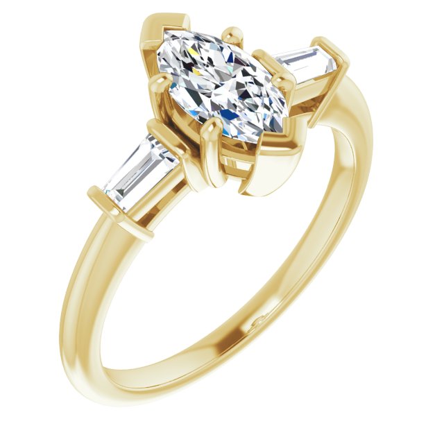 10K Yellow Gold Customizable 3-stone Marquise Cut Design with Dual Baguette Accents)