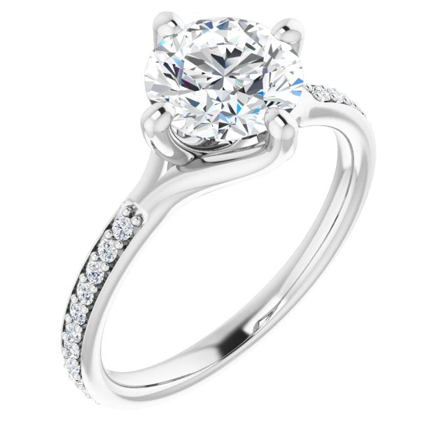 10K White Gold Customizable Round Cut Design featuring Thin Band and Shared-Prong Round Accents