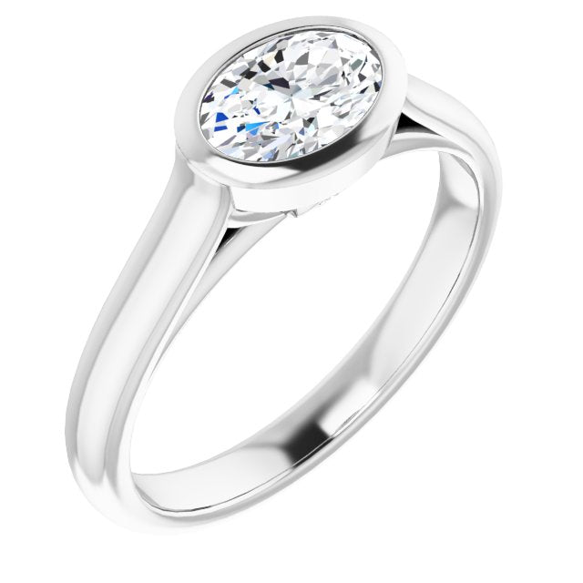10K White Gold Customizable Cathedral-Bezel Oval Cut 7-stone "Semi-Solitaire" Design