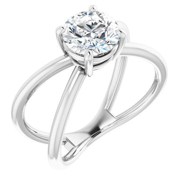 10K White Gold Customizable Round Cut Solitaire with Semi-Atomic Symbol Band