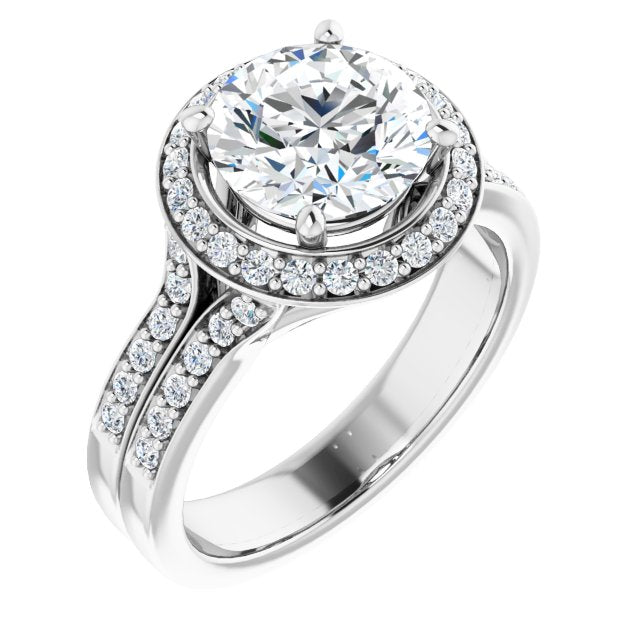 Cubic Zirconia Engagement Ring- The Ginny Lynn (Customizable Round Cut Halo Style with Accented Split-Band)