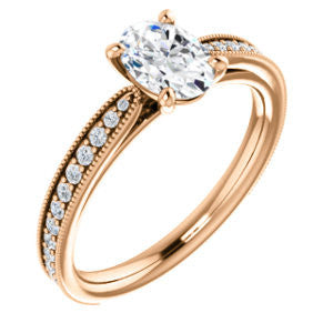 Cubic Zirconia Engagement Ring- The Brooklynn (Customizable Oval Cut with Cathedral Setting and Milgrained Pavé Band)