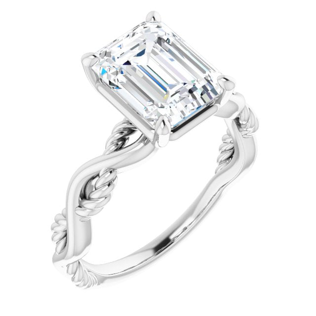 10K White Gold Customizable Emerald/Radiant Cut Solitaire with Twisting Split Band