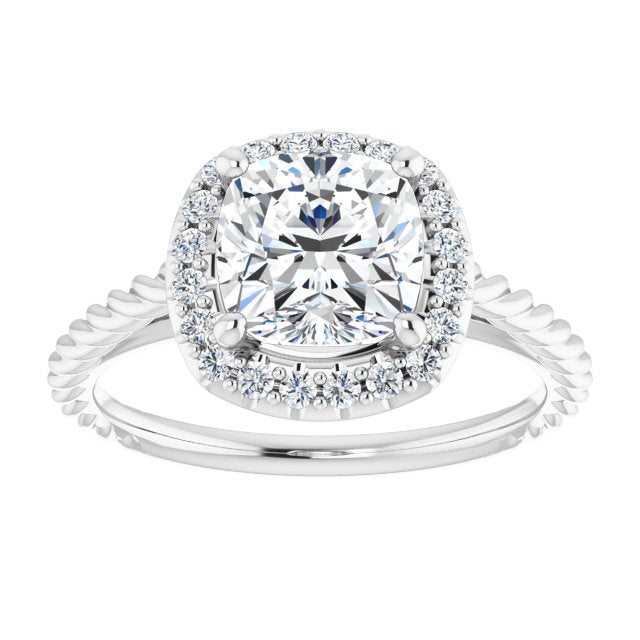 Cubic Zirconia Engagement Ring- The Shiori (Customizable Cathedral-set Cushion Cut Design with Halo and Twisty Rope Band)