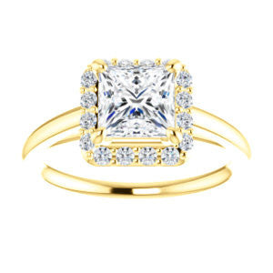 CZ Wedding Set, featuring The Tyra engagement ring (Customizable Cathedral-set Princess Cut Style with Halo, Decorative Trellis and Thin Band)